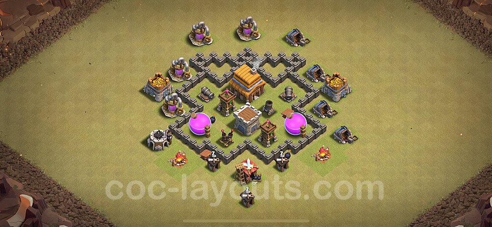 TH4 Anti 2 Stars CWL War Base Plan with Link, Anti Everything, Copy Town Hall 4 Design 2024, #23