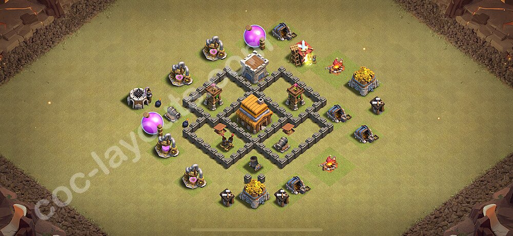 Diseño de aldea para Guerra Anti 2 Estrellas Ayuntamiento 4 Copiar, Anti Aire - COC TH4 Perfecta Distribucion 2025 + Enlace - #24