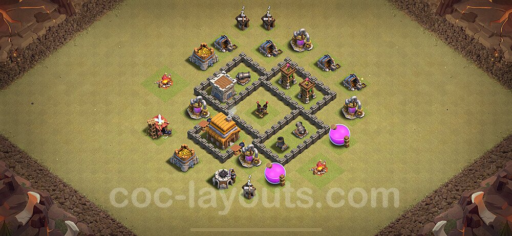 TH4 War Base Plan with Link, Anti Air, Copy Town Hall 4 CWL Design 2024, #28