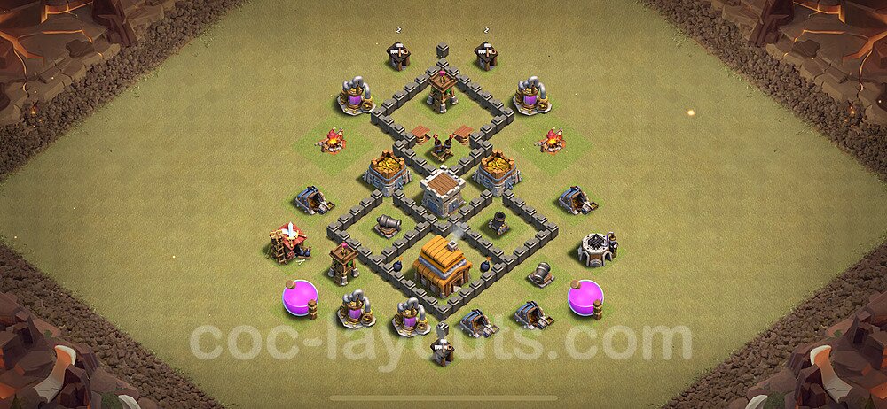 TH4 Anti 3 Stars CWL War Base Plan with Link, Copy Town Hall 4 Design 2024, #31