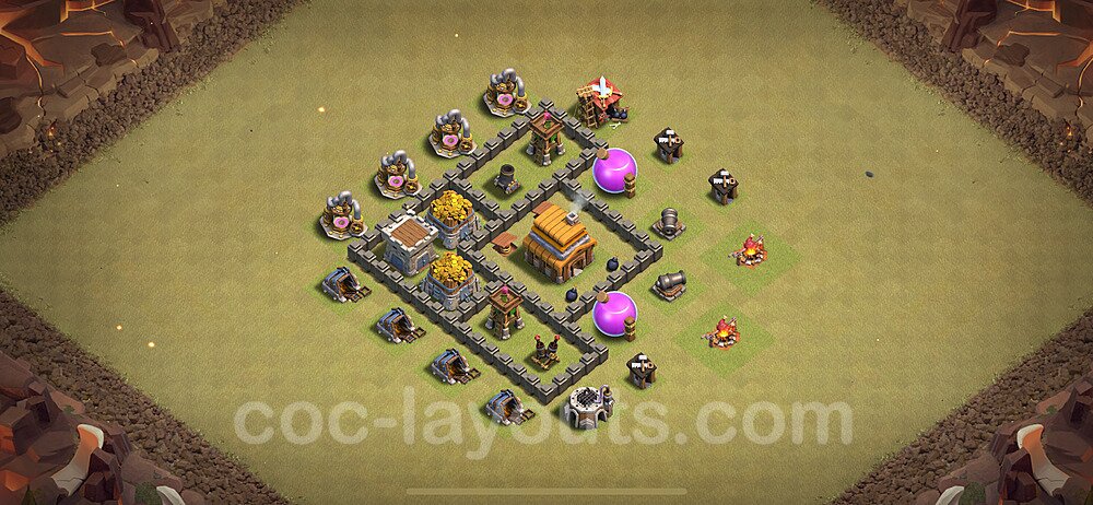 TH4 Max Levels CWL War Base Plan with Link, Anti Everything, Copy Town Hall 4 Design 2024, #33