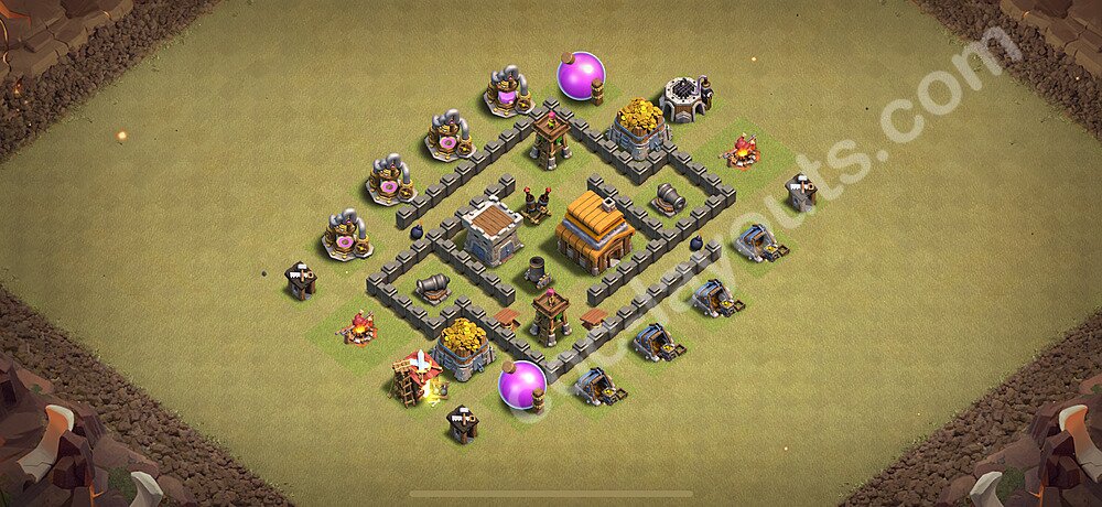 Diseño de aldea para Guerra Anti 3 Estrellas Ayuntamiento 4 Copiar, Anti Todo - COC TH4 Perfecta Distribucion 2025 + Enlace - #37