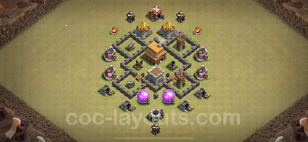 TH4 Anti 2 Stars War Base Plan with Link, Copy Town Hall 4 Design 2020, #4