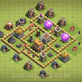 TH5 Anti 3 Stars Base Plan with Link, Anti Air, Copy Town Hall 5 Base Design, #134