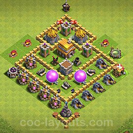 TH5 Anti 2 Stars Base Plan with Link, Hybrid, Copy Town Hall 5 Base Design 2024, #144