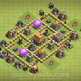 TH5 Trophy Base Plan with Link, Hybrid, Copy Town Hall 5 Base Design 2022, #60
