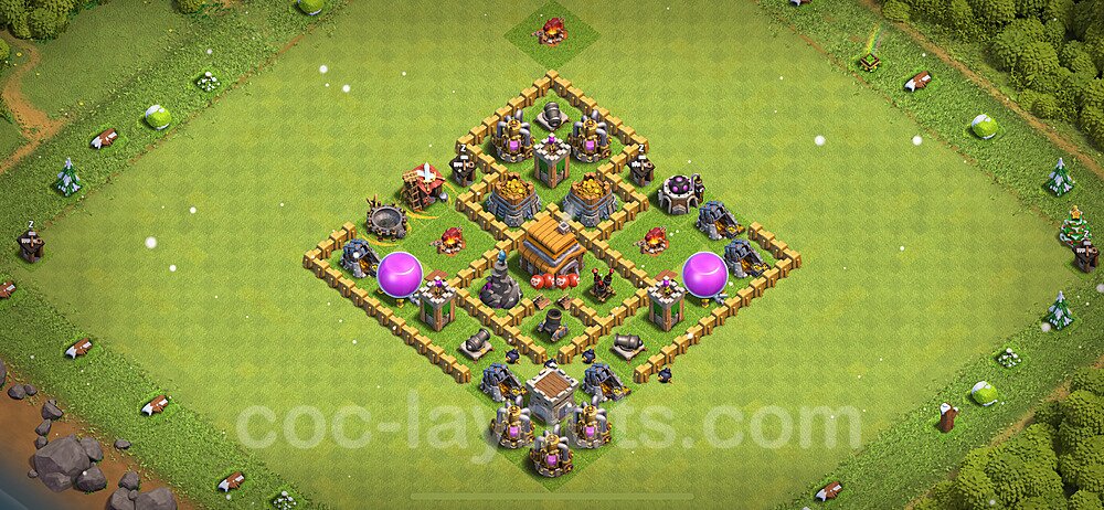 Anti Everything TH5 Base Plan with Link, Hybrid, Copy Town Hall 5 Design 2024, #140