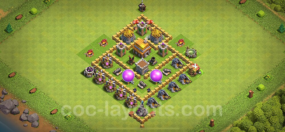 TH5 Anti 2 Stars Base Plan with Link, Hybrid, Copy Town Hall 5 Base Design 2024, #144