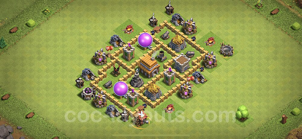 TH5 Trophy Base Plan with Link, Hybrid, Copy Town Hall 5 Base Design, #60