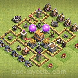 Base plan TH5 Max Levels with Link, Anti 3 Stars, Hybrid for Farming, #54