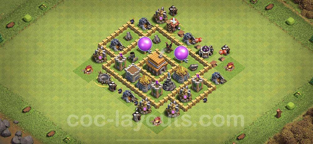 Base plan TH5 (design / layout) with Link, Hybrid, Anti 2 Stars for Farming, #105
