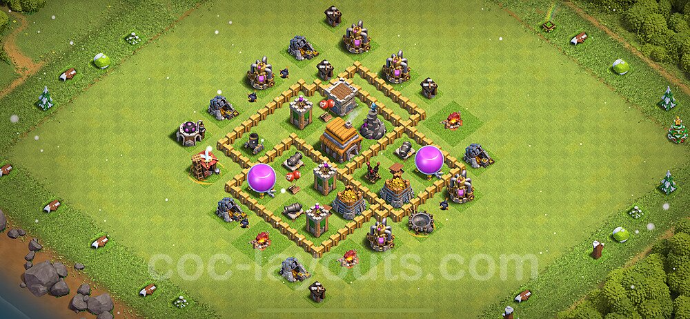 Base plan TH5 (design / layout) with Link, Anti 3 Stars, Hybrid for Farming 2024, #112