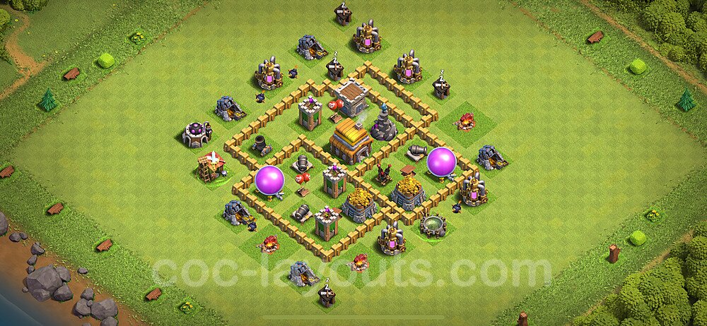 Base plan TH5 (design / layout) with Link, Anti 3 Stars, Hybrid for Farming 2024, #112