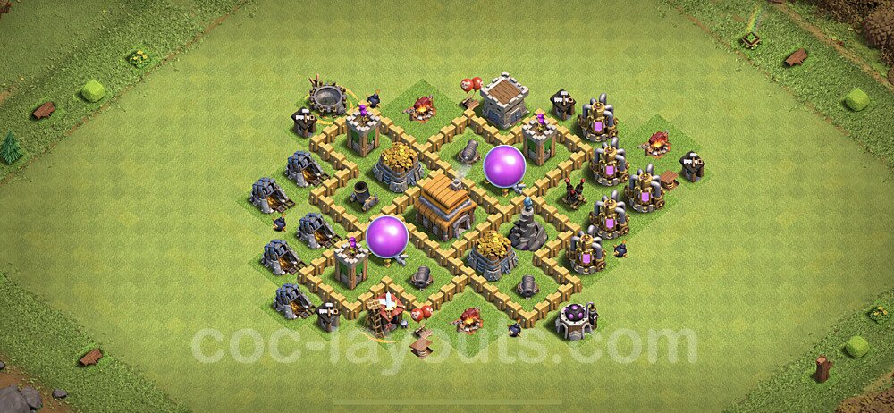 Base plan TH5 (design / layout) with Link, Anti 3 Stars, Hybrid for Farming, #48