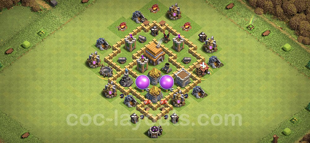 Base plan TH5 Max Levels with Link, Anti Everything, Hybrid for Farming, #52