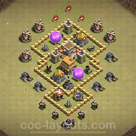 Diseño de aldea para Guerra Anti 2 Estrellas Ayuntamiento 5 Copiar, Híbrido - COC TH5 Perfecta Distribucion + Enlace - #16