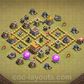 TH5 Anti 2 Stars CWL War Base Plan with Link, Copy Town Hall 5 Design 2024, #53