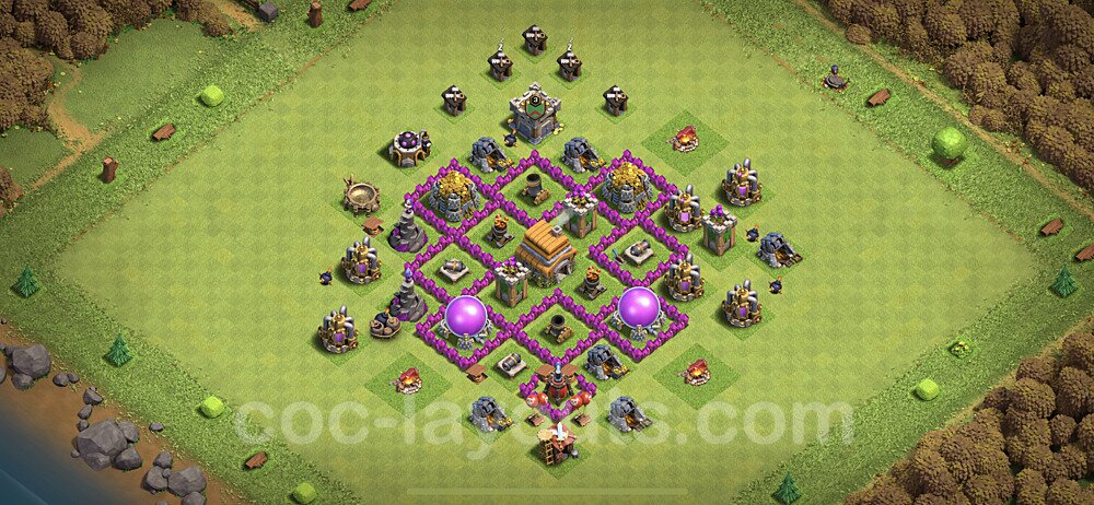 TH6 Trophy Base Plan with Link, Anti Everything, Hybrid, Copy Town Hall 6 Base Design, #149
