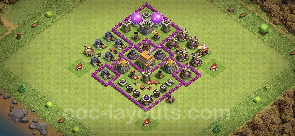 Top TH6 Unbeatable Anti Loot Base Plan with Link, Hybrid, Copy Town Hall 6 Base Design, #150