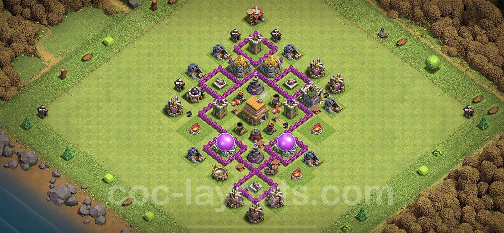 Full Upgrade TH6 Base Plan with Link, Hybrid, Copy Town Hall 6 Max Levels Design 2021, #155
