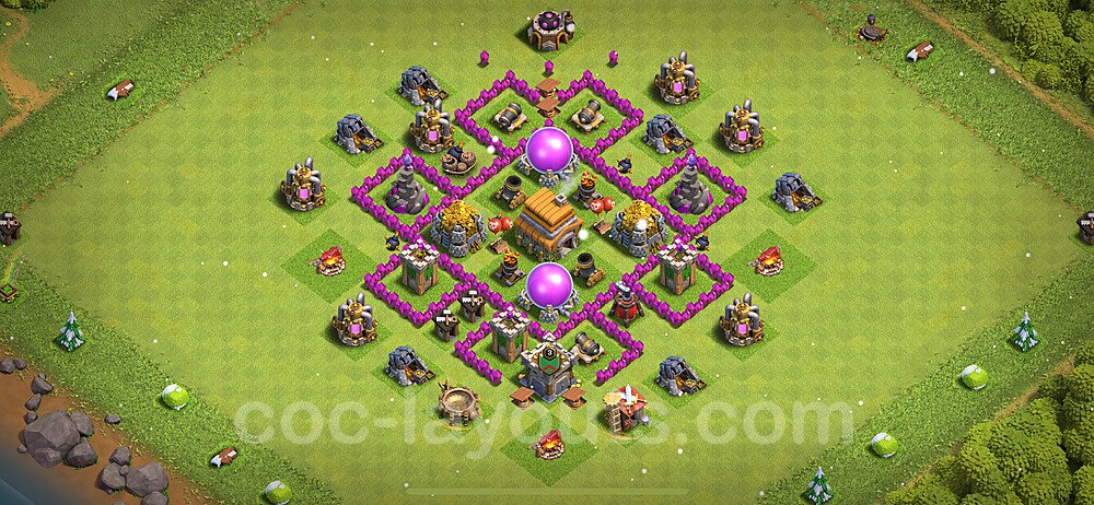 TH6 Trophy Base Plan with Link, Anti Everything, Hybrid, Copy Town Hall 6 Base Design 2023, #159