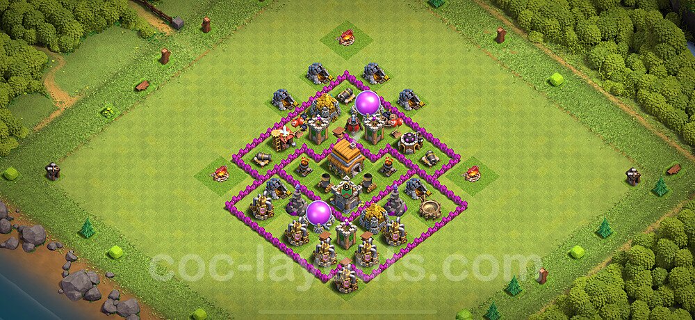 TH6 Anti 3 Stars Base Plan with Link, Hybrid, Copy Town Hall 6 Base Design 2023, #163