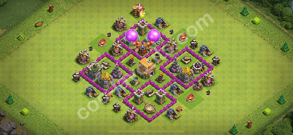 TH6 Anti 3 Stars Base Plan with Link, Hybrid, Copy Town Hall 6 Base Design 2025, #165