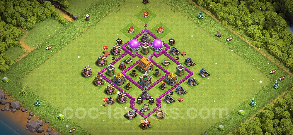 TH6 Trophy Base Plan with Link, Copy Town Hall 6 Base Design 2024, #166