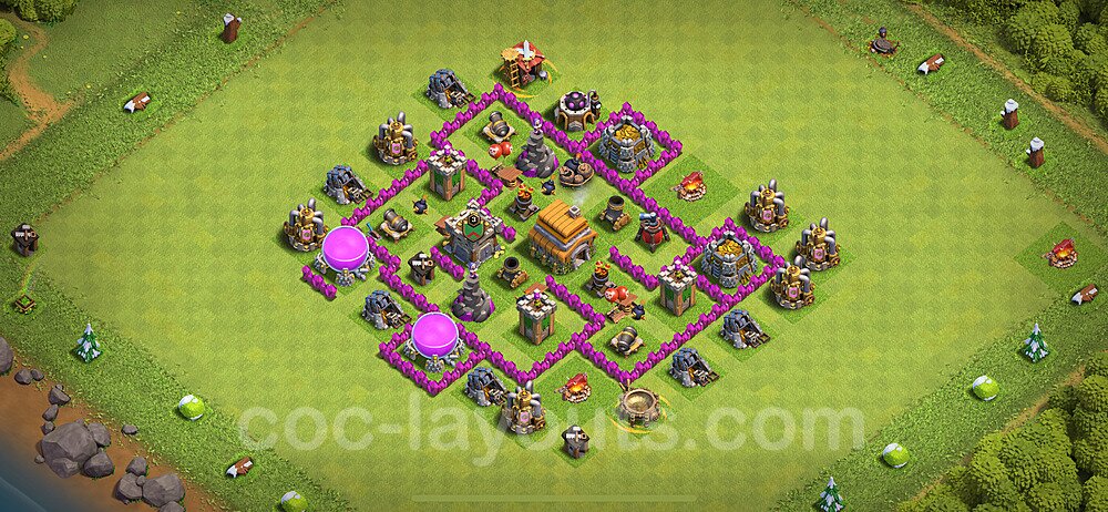 TH6 Trophy Base Plan with Link, Copy Town Hall 6 Base Design 2024, #169