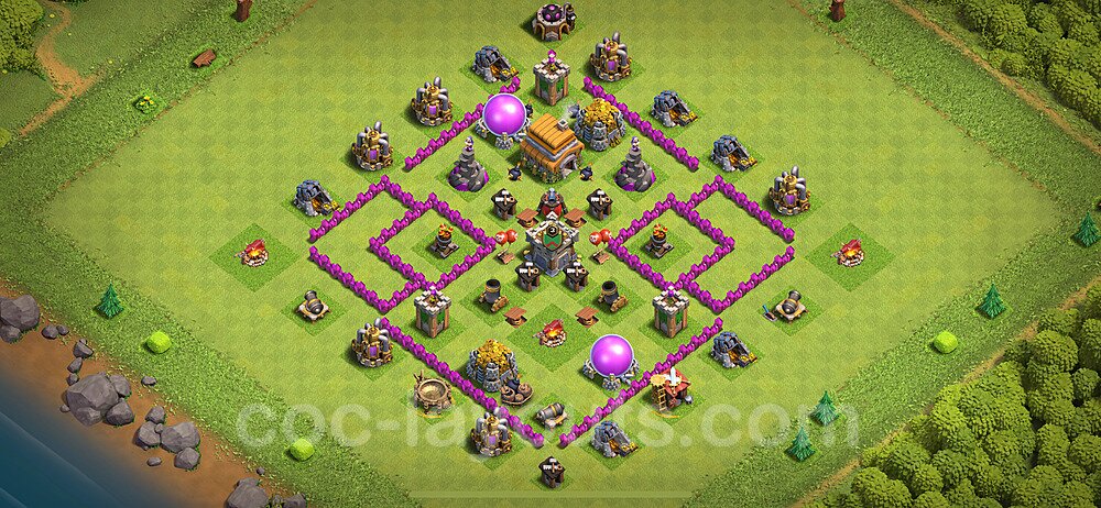 Anti Everything TH6 Base Plan with Link, Hybrid, Copy Town Hall 6 Design 2024, #170