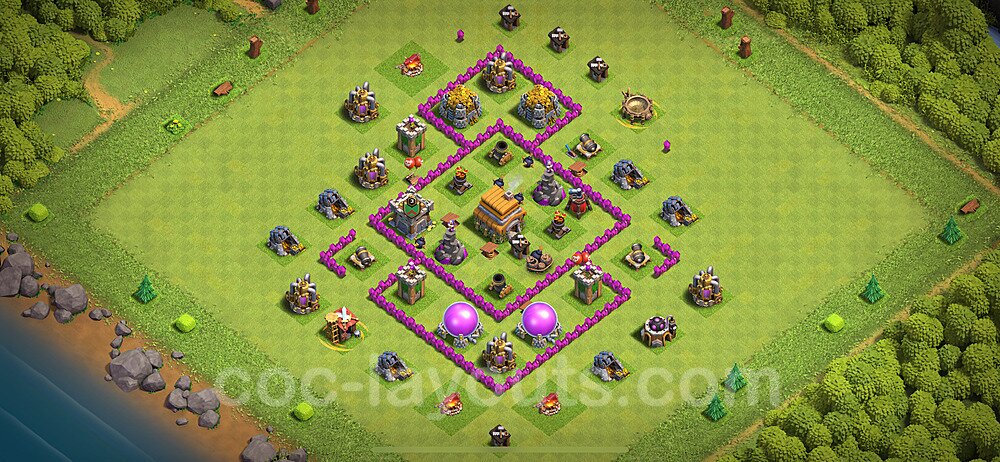 TH6 Anti 3 Stars Base Plan with Link, Hybrid, Copy Town Hall 6 Base Design 2024, #171