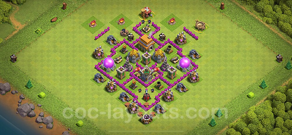 TH6 Anti 3 Stars Base Plan with Link, Anti Everything, Copy Town Hall 6 Base Design 2024, #172