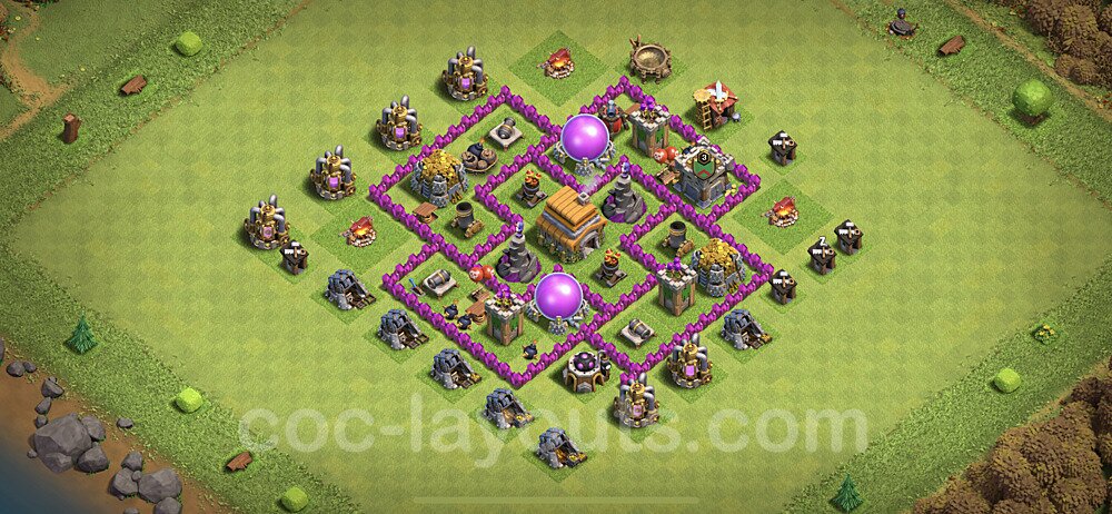 Full Upgrade TH6 Base Plan with Link, Hybrid, Copy Town Hall 6 Max Levels Design, #73