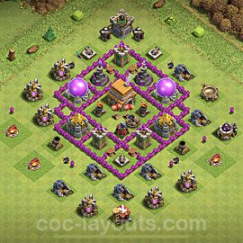 Base plan TH6 Max Levels with Link, Anti Everything, Hybrid for Farming, #142