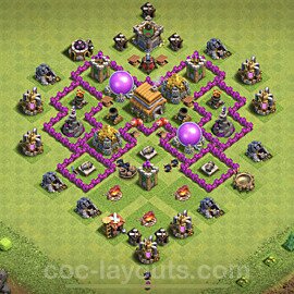 Base plan TH6 (design / layout) with Link, Anti 3 Stars, Hybrid for Farming, #143