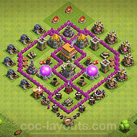 Base plan TH6 (design / layout) with Link, Anti 2 Stars, Anti Everything for Farming 2024, #159