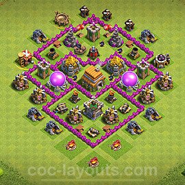 Base plan TH6 (design / layout) with Link, Anti 3 Stars, Anti Everything for Farming 2024, #169