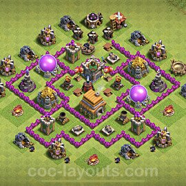 Municipio livello 6 Base + Link, Anti Air, Ibrido - Miglior Disposizione villaggio per Farming COC TH6 - #68