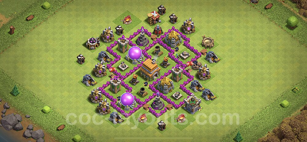 Base plan TH6 (design / layout) with Link, Anti 3 Stars, Hybrid for Farming, #133