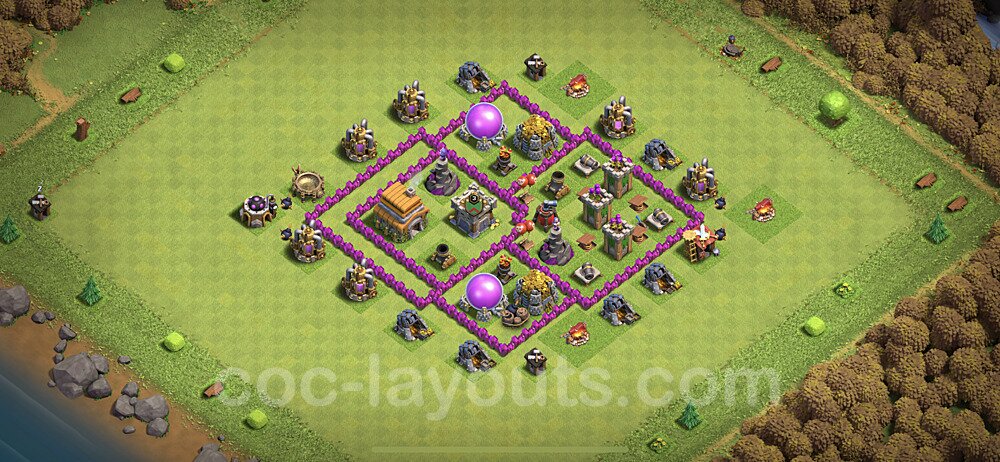 Base plan TH6 Max Levels with Link, Anti Air for Farming, #137