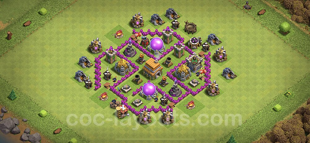 Base plan TH6 Max Levels with Link, Hybrid for Farming 2023, #138