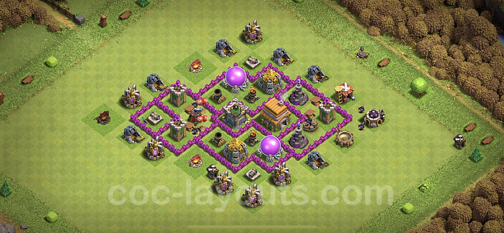 Base plan TH6 Max Levels with Link, Anti Air for Farming, #139