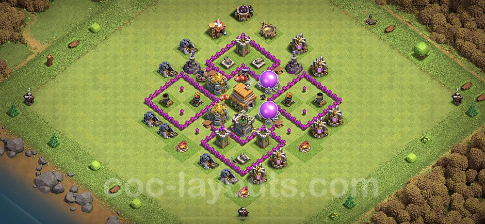 Base plan TH6 Max Levels with Link, Anti 3 Stars, Anti Everything for Farming 2021, #140