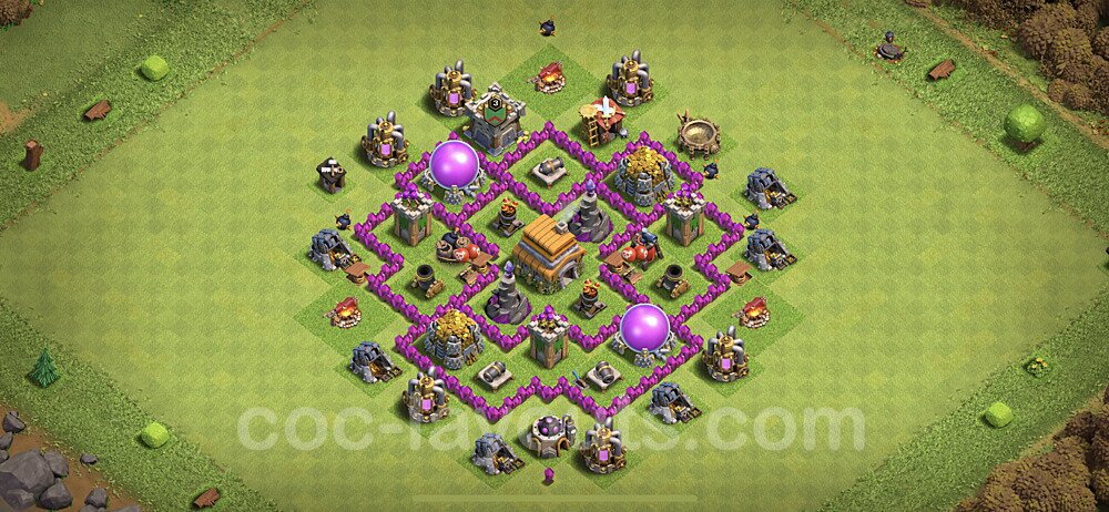 Base plan TH6 Max Levels with Link, Anti Everything, Hybrid for Farming, #141