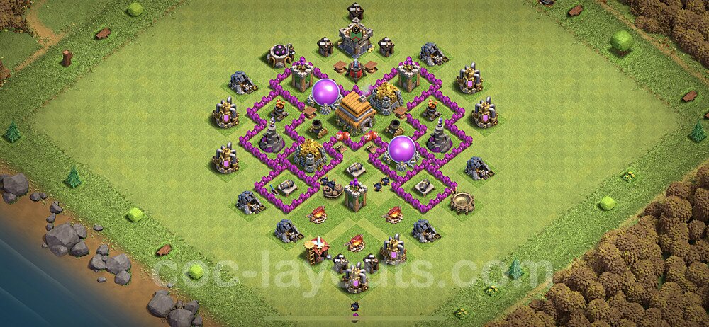 Base plan TH6 (design / layout) with Link, Anti 3 Stars, Hybrid for Farming 2022, #143