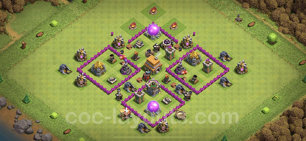 Base plan TH6 (design / layout) with Link, Anti 3 Stars, Hybrid for Farming 2021, #145