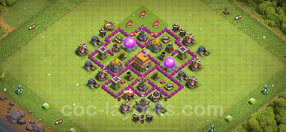 Base plan TH6 (design / layout) with Link, Anti Air, Hybrid for Farming 2024, #148