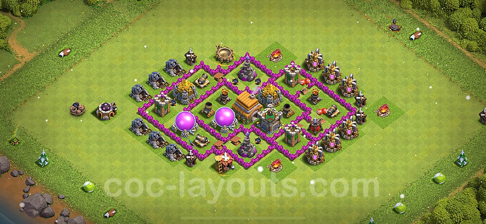 Base plan TH6 (design / layout) with Link, Anti 3 Stars, Anti Everything for Farming 2022, #151