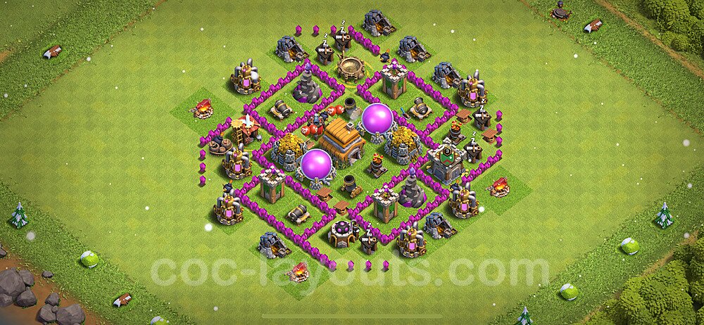 Base plan TH6 (design / layout) with Link, Anti 3 Stars, Anti Everything for Farming 2024, #153