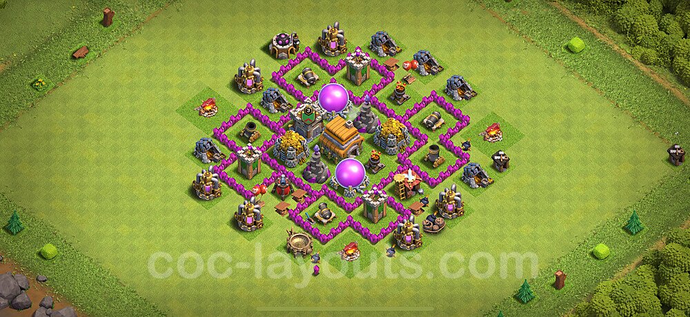 Base plan TH6 (design / layout) with Link, Anti 3 Stars, Hybrid for Farming 2023, #155